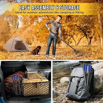 Adjustable Leaf Rake, Heavy Duty Metal Rake for Leaves, Long Handle 30"-75" with Expandable Head 8"-17", Collapsible Small Rakes for Lawns, Gardening, Yard, Camping, Shrub, Grass, Bush, Weed, Debris