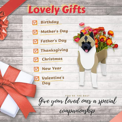 American Akita Dog Planter Plant Pots,Cute Dog Flower Planter,Gifts for Pet Lovers,Unique Animal Plant Pots,Office,Indoor Outdoor Garden Decor(9.45 * 6.1 * 13.39in)