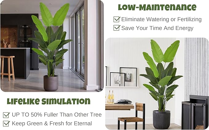 Artificial Bird of Paradise Tree 7FT 22 Leaves Tall Large Fake Faux Tropical Banana Plant 84 Inch Black Pot for Indoor Home Office Poolside Porch Mall Hotel School Decor Housewarming Gift