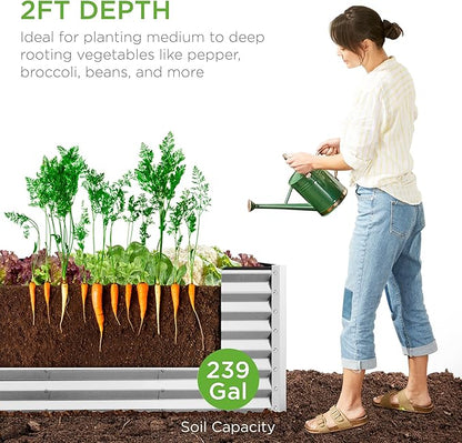 Best Choice Products 8x2x2ft Raised Outdoor Metal Garden Bed, Rectangular Planter Box for Herbs, Flowers, and Deep Root Vegetables w/ 240 Gallon Capacity - Galvanized