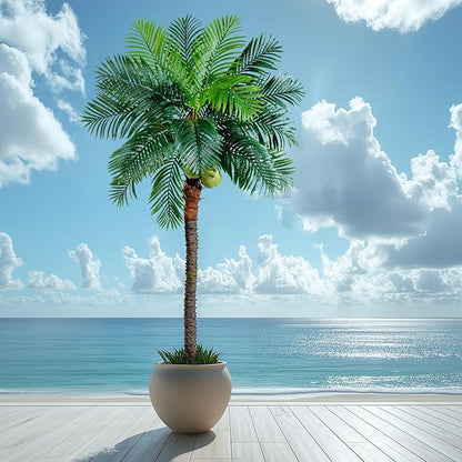 9.1FT Artificial Phoenix Palm Tree with Coconut Fruit Artificial Plants Indoor Outdoor Large Faux Coconut Palm Tree Tropical Fake Palm Plant for Modern Farmhouse Yard Outside Patio Poolside