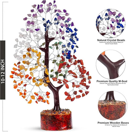 Chakra Crystal Tree - Handmade Healing Crystal Tree with 7 Chakra Stones - Decorative Trees of Life for Meditation, Feng Shui, and Home Decor - Unique Birthday Gifts for Women