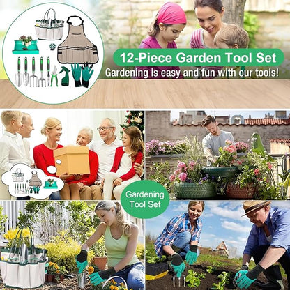 Garden Tool Set, 11 Pcs Gardening Hand Tools Heavy Duty Stainless Steel Garden Supplies with Repotting Mat for Planting Kit with Gift Box, Gardening Gifts for Women Men Mom