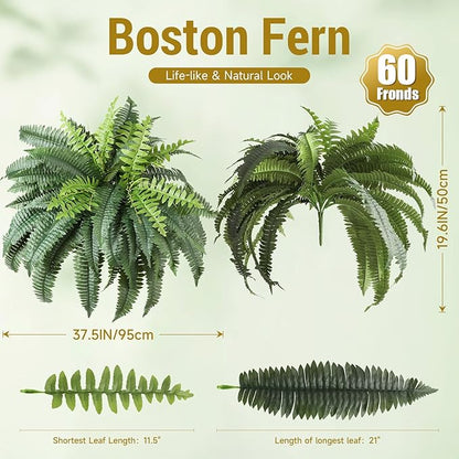 Luyue Fake Ferns Artificial Plants Sets of 2, 36" Artificial Boston Ferns for Outdoors Realistic Large Faux Fern Bush with 60 Fronds Hanging Plant for Front Porch Patio Outdoor/Indoor Home Decor