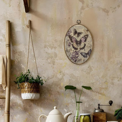 LKETW Vintage Purple Butterfly Oval Wall Art Decor, Cottagecore Dictionary Butterfly Floral Oval Canvas Hanging Decor, Retro Moth Insect Wall Decorations for Home Bedroom Living Room, 8.6x11.4 Inch