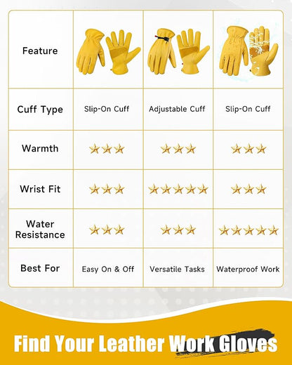 Leather Work Gloves for Men & Women, Reinforced Durable Gardening Gloves,Cowhide Work Gloves,Puncture & Cut Resistant