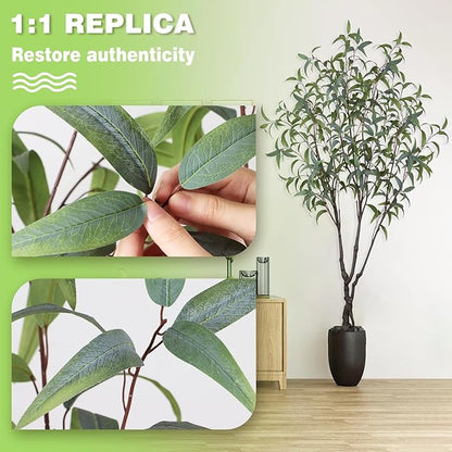 6.89ft Aritificial Eucalyptus Trees for Indoor Home Decorations, Tall Faux Eucalypt Trees with Lifelike Leaves for Outdoor Decor, Nearly Natural Fake Floor Plants for Living Room Office