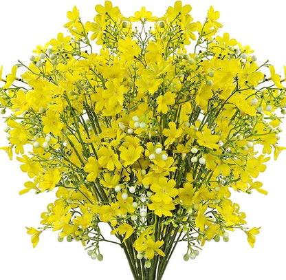 10 PCS Silk Flowers with Long Stems Artificial Flower for Tall Vase Outdoors Fake Babys Breath Bouquet Faux Floral Wedding Party Decoration Home Indoor Table Centerpiece Decor (Yellow)