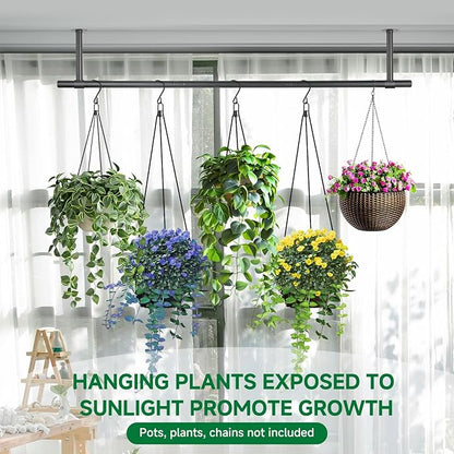 Hanging Planters Rod – Plant Hanger Indoor for Window Ceiling, Hanging Plant Shelf for Wall Planter House Plants, Plant Shelves Metal Holder Bar 47.5In (Pots, plants, chains not included)