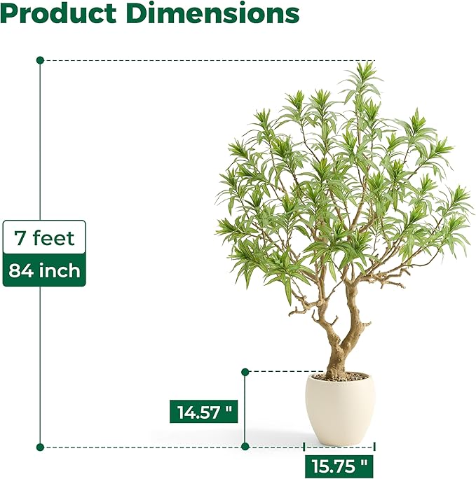7FT Large Luxury Artificial Dracaena Reflexa Tree with Pot, Extra Lush Stereoscopic Shape, 5 Minutes Easy Set-up, Tall Indoor Fake Plant, Realistic Trunks & Leaves for Home, Office Décor