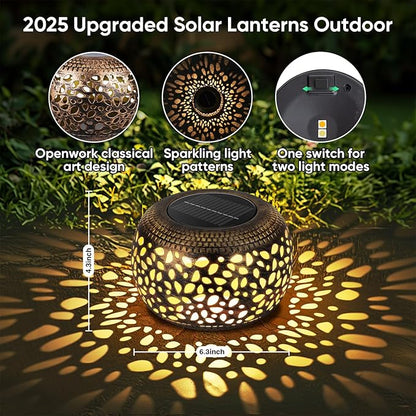 Solar Lantern Outdoor Patio Decor: Solar Lanterns Outdoor Waterproof Hollow Out Retro Metal Solar Powered, Outside Yard Porch Garden Balcony Desk Bedroom Indoor Tabletop Decorations 2 Lighting Colors