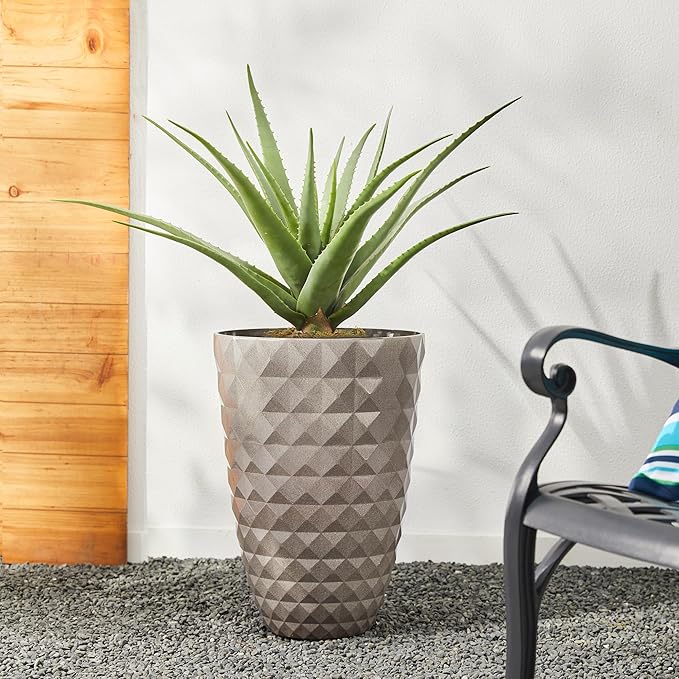 Glitzhome 19.75" H Tall Outdoor Planters Set of 2, Large Planters for Outdoor Plants, Oversized Textured Tall Planter with Drainage Holes, Decorative Round Flower Pots for Indoor Outdoor