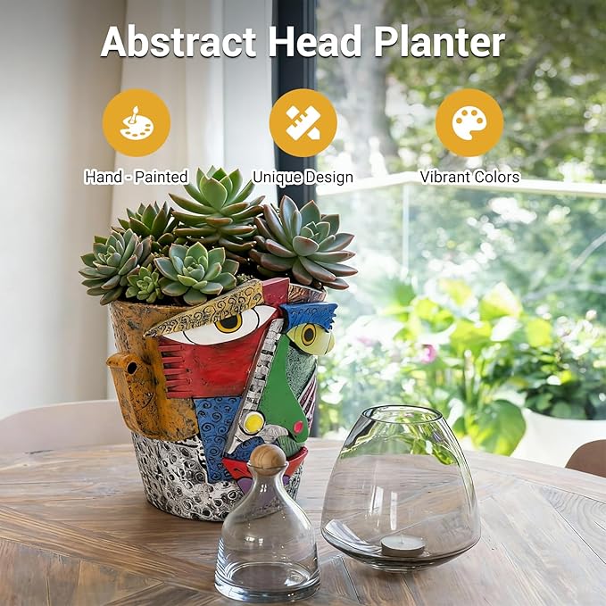 Abstract Face Planters Pots - Whimsical Hand-Painted Ceramic Face Pot for Succulents Plants, Unique Planters for Indoor Garden Decor, Artistic Home & Office Desk Decoration