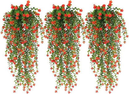 Faux Hanging Plants Hanging Greenery Outdoor Artificial Vines for Outdoors Hanging Plants with Flowers Artificial Hanging Plants Indoor Outdoor Wall Garden Wedding Interior Decoration(Orange Red)