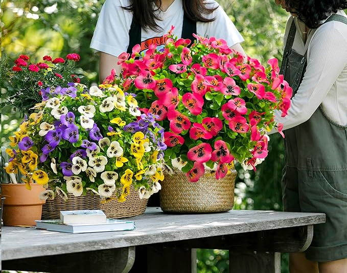 Artificial Flowers for Outdoors Fake Plants, 12pcs Fake Flowers Artificial Plants Outdoor UV Resistant,Silk Faux Flowers Shrubs Greenery Plants for Porch Garden Patio Window Box Decor