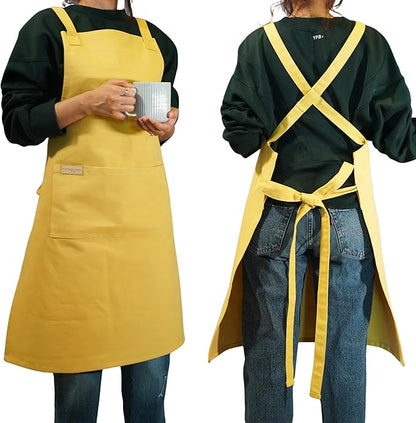 100% Cotton Kitchen Apron with 2 Pockets – Adjustable Chef Apron for Cooking Baking BBQ – Unisex Apron