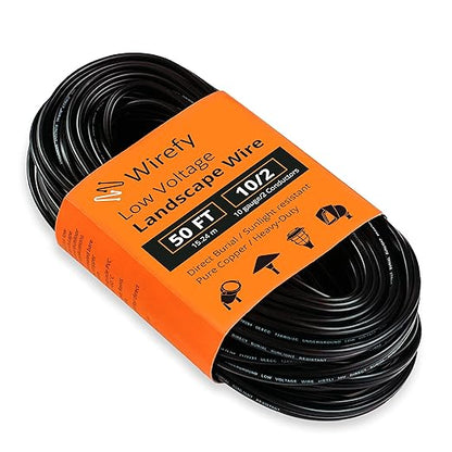 Wirefy 10/2 Low Voltage Landscape Wire 50 ft | Low Voltage Landscape Lighting Wire | Pure Copper | Outdoor Direct Burial | 10-Gauge 2-Conductor 50 Feet | UL Listed