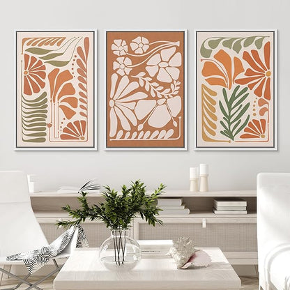 Ashbrook Framed Canvas Print Wall Art Set Mid-Century Modern Tropical Flowers Nature Wilderness Illustrations Modern Art Floral Botanical Minimal Calm/Relax/Cozy for Bedroom - 24"x36"x3 WHITE