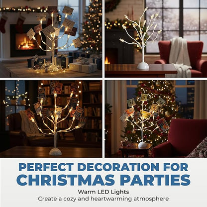CraftyCrocodile LED Gift Card Tree Holder - Metal Display Stand with 10 Flexible Clips for Photos, Money, Lottery Tickets, Cards & Notes - 25 Warm Lights