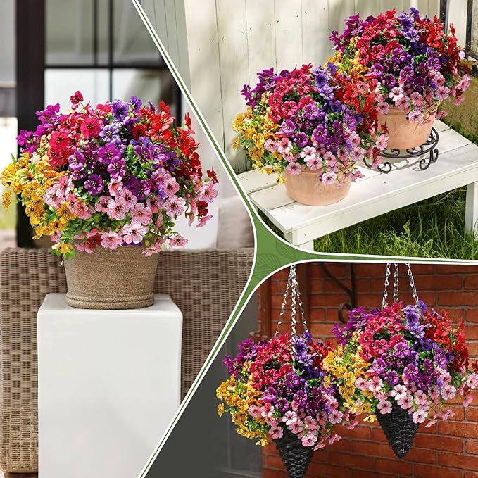 FGSAEOR 12 Bundles Artificial Flowers for Outdoor Indoor, Faux Flower Daisy with Eucalyptus Leaves Fake Plants Greenery, Garden Home Decor for Boxwood Porch Patio