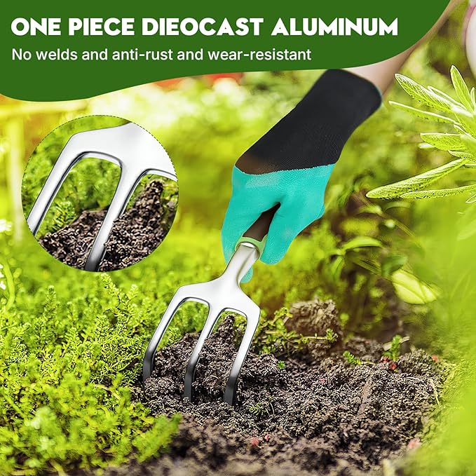 Heavy Duty Gardening Set, Featuring 9 Piece Durable Tools with Comfortable Non Slip Ergonomic Rubber Grips and A Large Tool Bag Perfect as A Family Gardening Helper