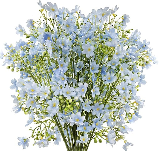 10 PCS Silk Flowers with Long Stems Artificial Flower for Tall Vase Outdoors Fake Babys Breath Bouquet Faux Floral Wedding Party Decoration Home Indoor Table Centerpiece Decor (Light Blue)