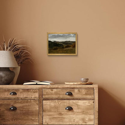 Framed Vintage Mountain Landscape Wall Art, Rustic Countryside Hills Canvas Print, Retro Farmhouse Nature Oil Painting Picture for Living Room Bedroom Home Wall Decor 8x10 Inch