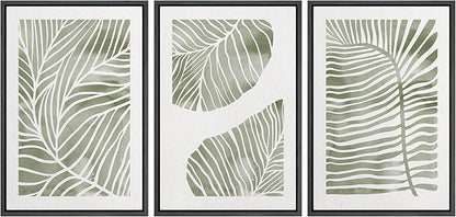 Ashbrook Framed Canvas Print Wall Art Set Abstract Jungle Green Pastel Plants Nature Wilderness Illustrations Modern Art Rustic Chic Colorful for Living Room, Bedroom, Office - 16"x24"x3 Black