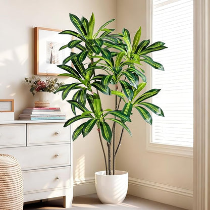 Artificial Trees Large Tall Fake Tree Fiddle Leaf fig Indoor Outdoor Realistic Big Faux Patio Plants Floor Dracaena Decorative for Home Living Room Office Bedroom Porch Outside Patio para decoracion
