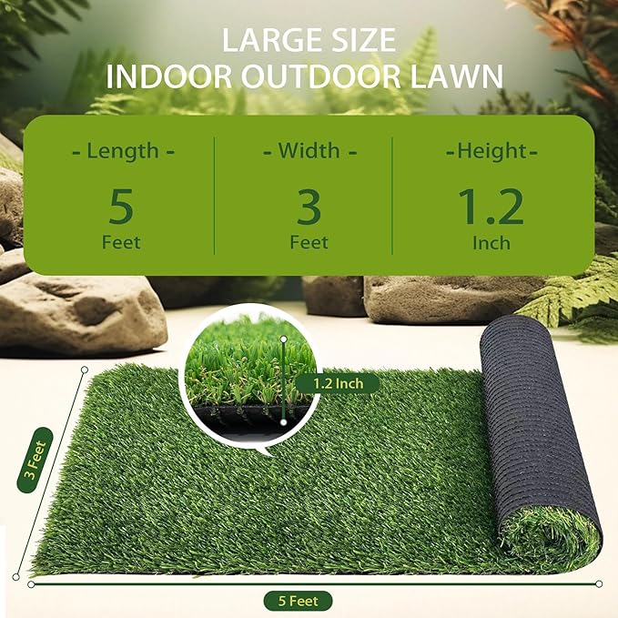 Artificial Grass Turf Outdoor Indoor,1.2 in Thick,Fake Grass for Dogs Potty Training,Realistic Turf Rug for Garden Lawn Landscape Balcony Decoration