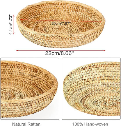 Hipiwe Small Round Keys Basket Bowl for Entryway 8.6" Hand-woven Wicker Storage Basket Rattan Decorative Basket Fruit Candy Cake Food Serving Baskets Tray for Keys, Wallet, Cell Phone