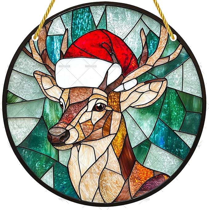 Acrylic Window Hanging Deer Christmas Stained Panel Window Decoration for Outdoor Indoor Garden Yard Home Winter Decor 12 Inch
