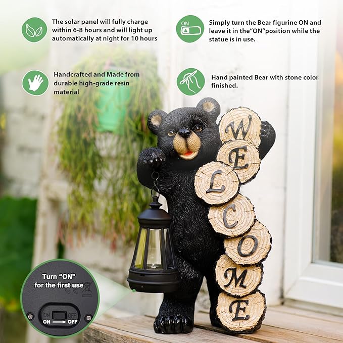 Qeeman Garden Decor Statues: Mothers Day Birthday for Mom Grandma Women Sister Wife Lady Lover - Front Patio Balcony Yard Art Lawn Ornaments Porch Outdoor Outside Decorations (Bear)