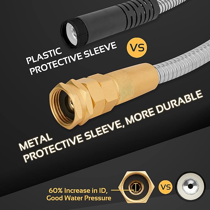 Garden Hose - Flexible Short Water Hose with Metal Fitting, 5 ft Leader Hose, Heavy Duty Hoses Extension for Rv, Outdoor, Small Garden, Yard, 304 Stainless Steel