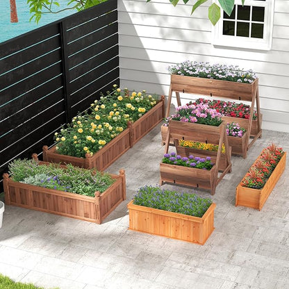 S AFSTAR 21-Inch Vertical Raised Garden Bed, 3 Tiered Wooden Planter Boxes 26" L x 29" W x 29" H, Drainage Holes, Indoor Outdoor Flowerbed, Freestanding Elevated Planter Box for Garden Flower Veggies