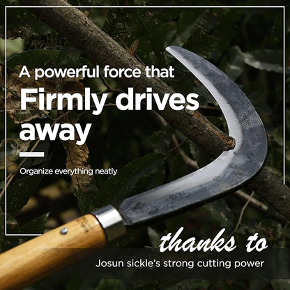 Big Size Josun Sickle - Hand-Forged Handmade Korean Weeding and Brush Clearing Tool with Razor-Sharp Blade and Chestnut Wood Handle