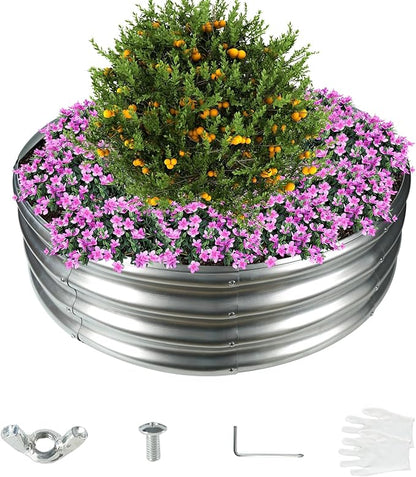 3FT Diameter Galvanized Garden Raised Bed/Plant Box/Fire Pit Ring-0.8mm Thick,12 Inch Tall,Crimped Edge and Corner,No Sharpe,Perfect for Plantings (Silver, 36 Dia X 11.5 inches)