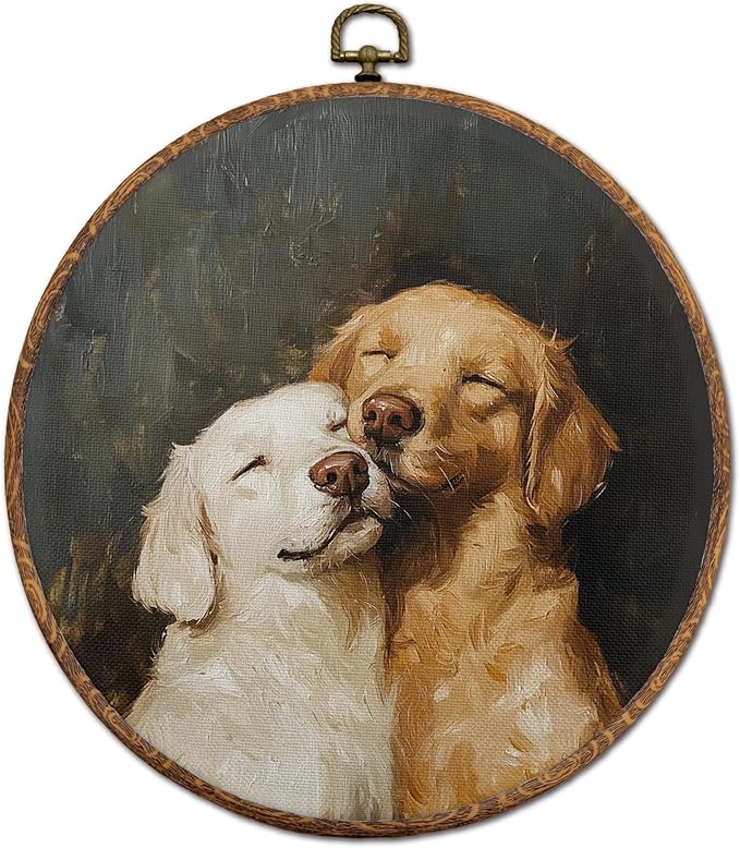 DEQSX Vintage Golden Retriever Round Wall Art, Golden Retriever Gifts for Women, Cute Cottagecore Farmhouse Dog Wall Decor Canvas Prints Posters for Home Bedroom Living Room, 10x10 Inches