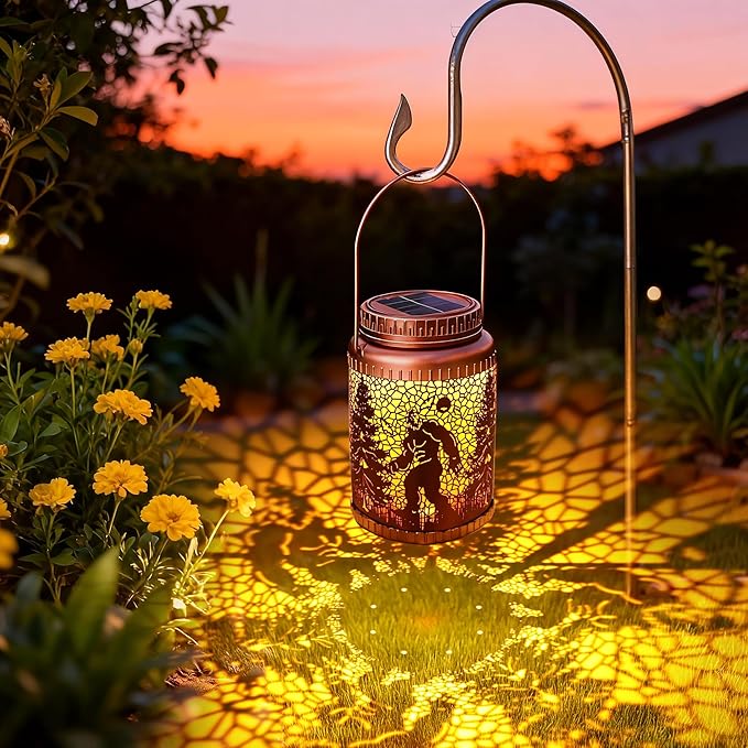 Cooo 6 Pack Solar Lanterns Outdoor Waterproof Bigfoot Sasquatch Christmas Trees Solar Pathway Lights Landscape Path Christmas Gifts for Women Mom Grandma Outdoor Table Lamp Garden Yard Decor-Rose Gold