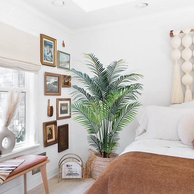 Artificial Tropical Palm Plant - 5 Ft Tall Faux Palm Tree with Plastic Pot for Office and Home Decor, Indoors and Outdoors, Housewarming Gift, K1502PCS