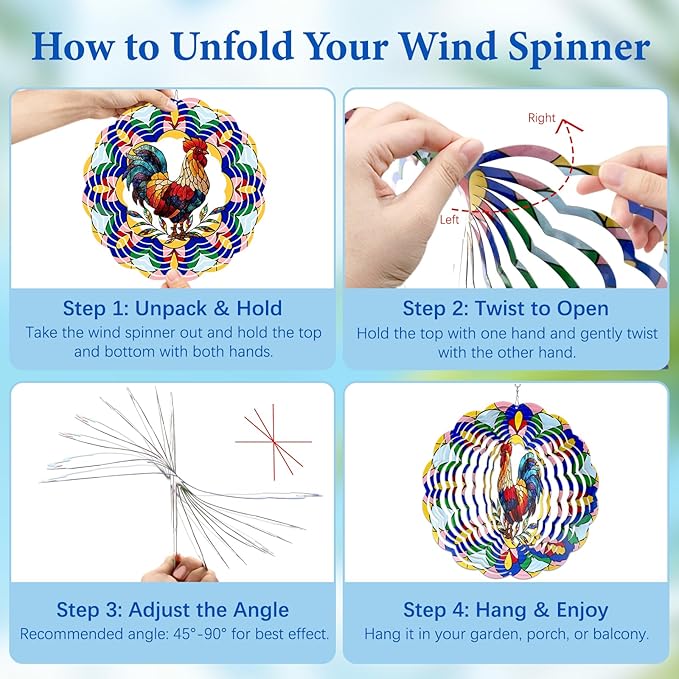 Chicken Wind Spinners Outdoor, Chicken Gifts for Women Men Mom Dad, Hanging Wind Sculptures Spinners for Christmas, 12 inch Outdoor Indoor Hanging Ornament for Garden Porch Backyard Lawn