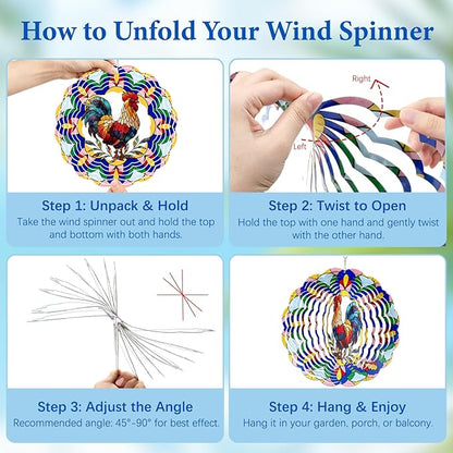 Chicken Wind Spinners Outdoor, Chicken Gifts for Women Men Mom Dad, Hanging Wind Sculptures Spinners for Christmas, 12 inch Outdoor Indoor Hanging Ornament for Garden Porch Backyard Lawn