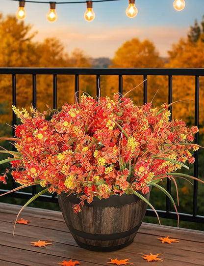 16 Bundles Artificial Flowers for Fall Outdoors Decoration - Fake Mums Faux Daisy Artificial Plants Plastic Lavender Shrubs Flower No Fade for Harvest Halloween Thanks Giving Day Decor