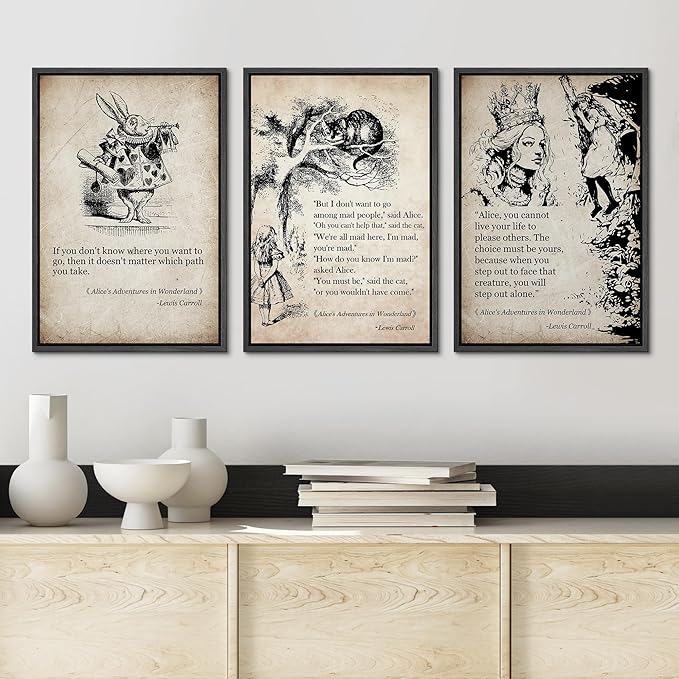 Ashbrook Framed Canvas Print Wall Art Set European Fairy Tale Sketchbook Wall Art Nature Wilderness Illustrations Decorative Floral Botanical Retro Calm/Relax/Cozy for Bedroom - 16"x24"x3 BLACK