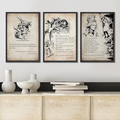 Ashbrook Framed Canvas Print Wall Art Set European Fairy Tale Sketchbook Wall Art Nature Wilderness Illustrations Decorative Floral Botanical Retro Calm/Relax/Cozy for Bedroom - 16"x24"x3 BLACK