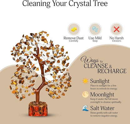 YATSKIA Tiger Eye Crystal Tree - Tree of Life - Tiger Eye Stone - Reiki Gifts - Gemstone Tree - Spiritual Decor - Crystal Decor - Chakra Decor - Metaphysical Gifts - Chakra Stones - Home Office Decor