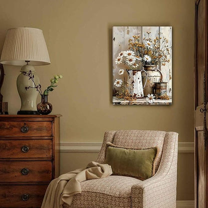 DUWQU 3 PCS Elegant Farmhouse Canvas Wall Art, Vintage Floral Pictures Wall Decor, Nature Themed Daisy Art Prints for Living Room Bedroom Kitchen and Office Ready to Hang 16×24 Inches