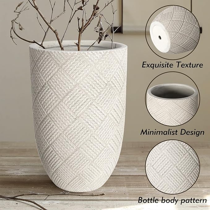 Oakrain Large Rustic Planters for Indoor Plants, 17" Tall Decorative Planter Pot with Drainage Hole, Modern Floor Vase for Home Decor, Living Room, Entryway, Washed Gray