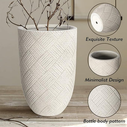 Oakrain Large Rustic Planters for Indoor Plants, 17" Tall Decorative Planter Pot with Drainage Hole, Modern Floor Vase for Home Decor, Living Room, Entryway, Washed Gray