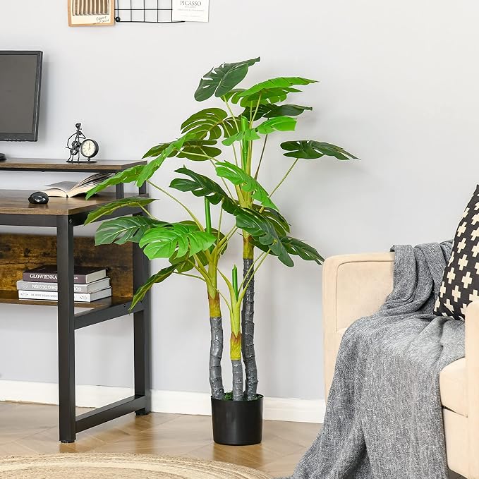 HOMCOM 4FT Artificial Monstera Tree, Faux Decorative Plant in Nursery Pot for Indoor or Décor